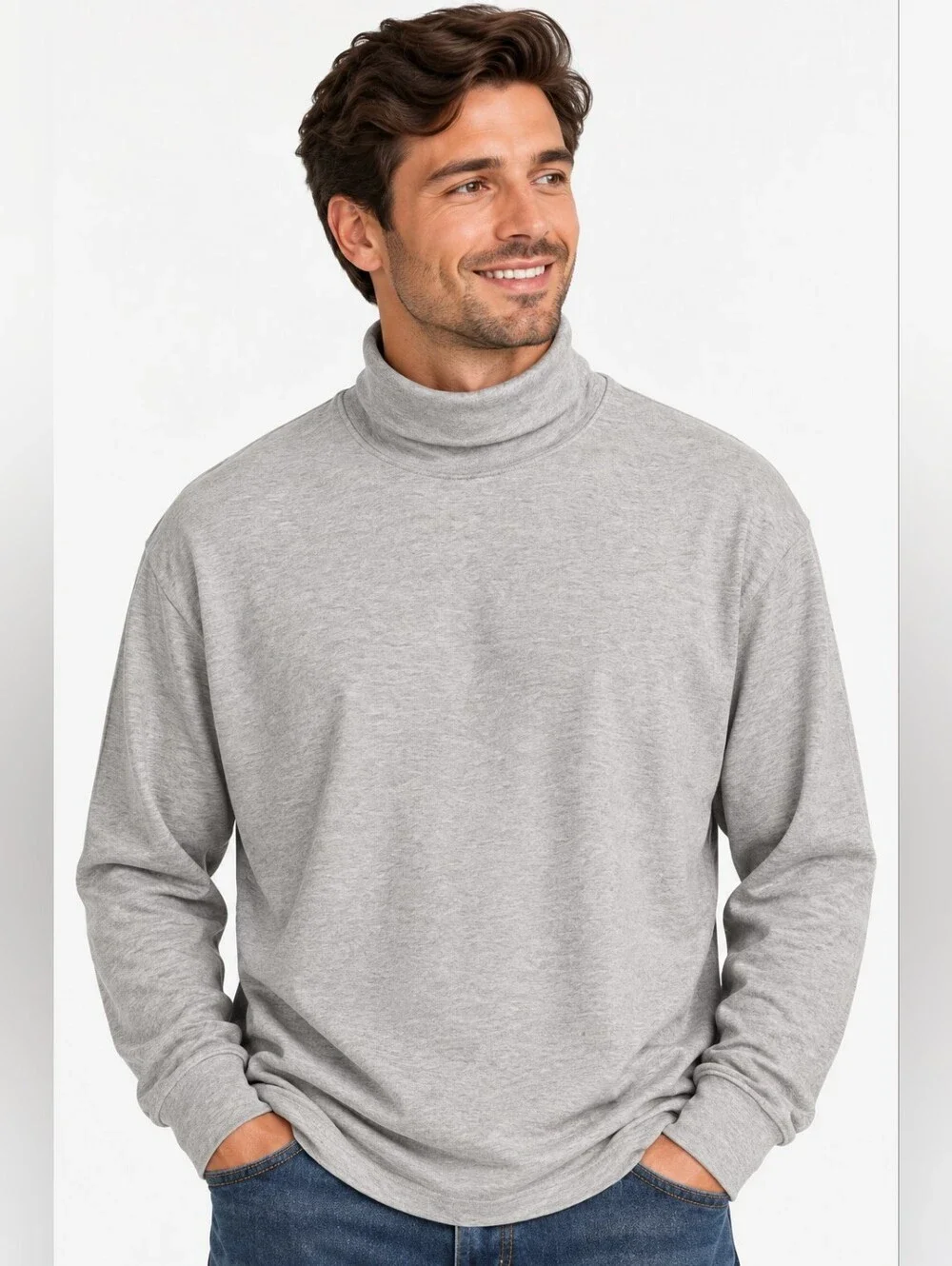 L.L. Bean Men XL Tall Carefree Unshrinkable Mockneck Turtleneck Shirt Gray